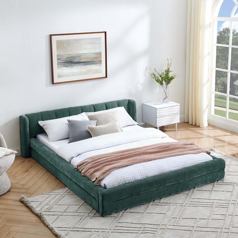 Structure de lit rembourrée avec tissu épais, Vert