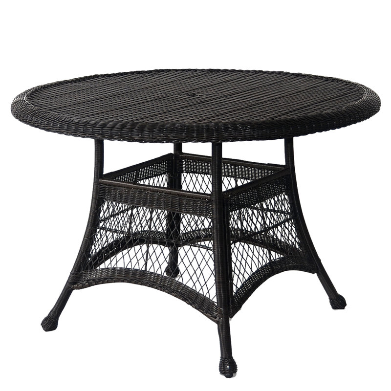 Starcher Round Wicker Outdoor Dining Table With Umbrella Hole , 44.5'' in. W 44.5'' in. D, Black