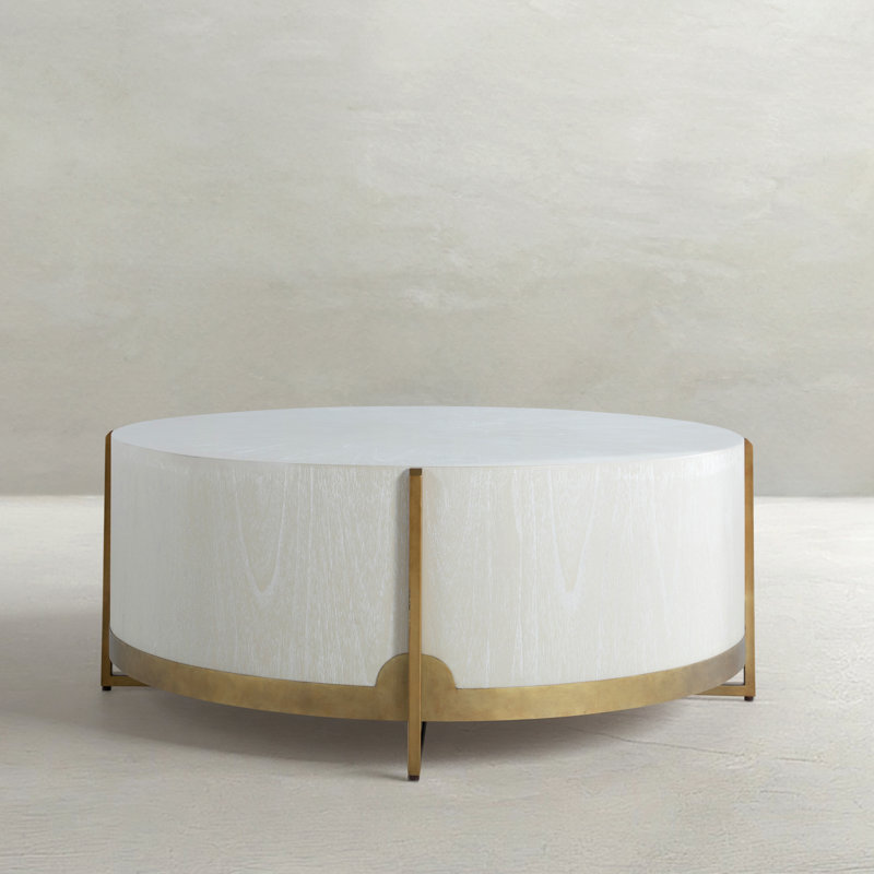 Clifton Drum Coffee Table, White Top/Gold Base