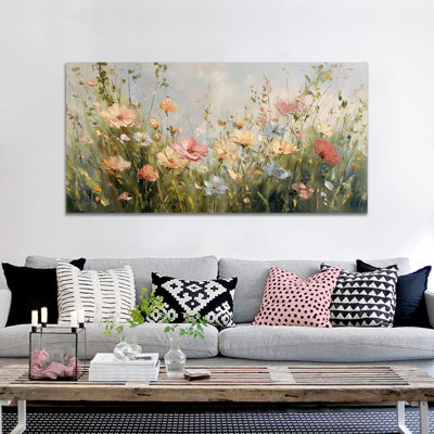  Art mural printanier sur toile, impression murale de photos de fleurs, impressions de nature, fleurs printanières, affiche de paysage floral pour salon chambre à coucher, grand cadeau de décoration murale sur toile prêt à être accroché, 24 po x 48 po