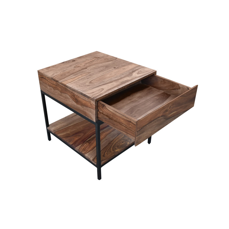 Deejay Solid Wood Top End Table with Storage