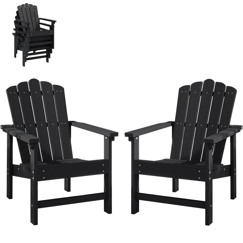 Chaises Adirondack, chaises longues d'extérieur, résistantes au soleil et aux intempéries, parfaites pour les patios et les piscines, ensemble de deux, noir