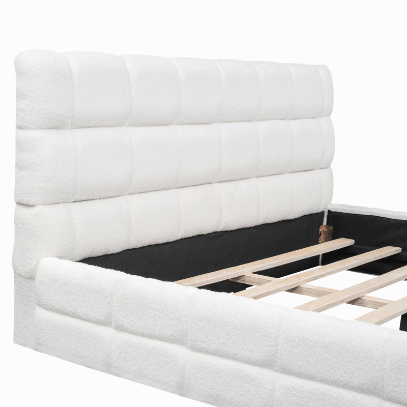 Grand lit plateforme tapissier, White