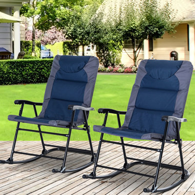 2 Piece Patio Rocking Chair , Outdoor Folding Furniture In Navy Blue, For Porch, Camping, Balcony, With Supportive Deck, Support