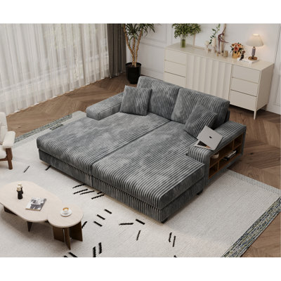 Canapé convertible combiné, tissu velours côtelé, canapé-lit moelleux moderne, fauteuil double salon surdimensionné combiné, gris foncé