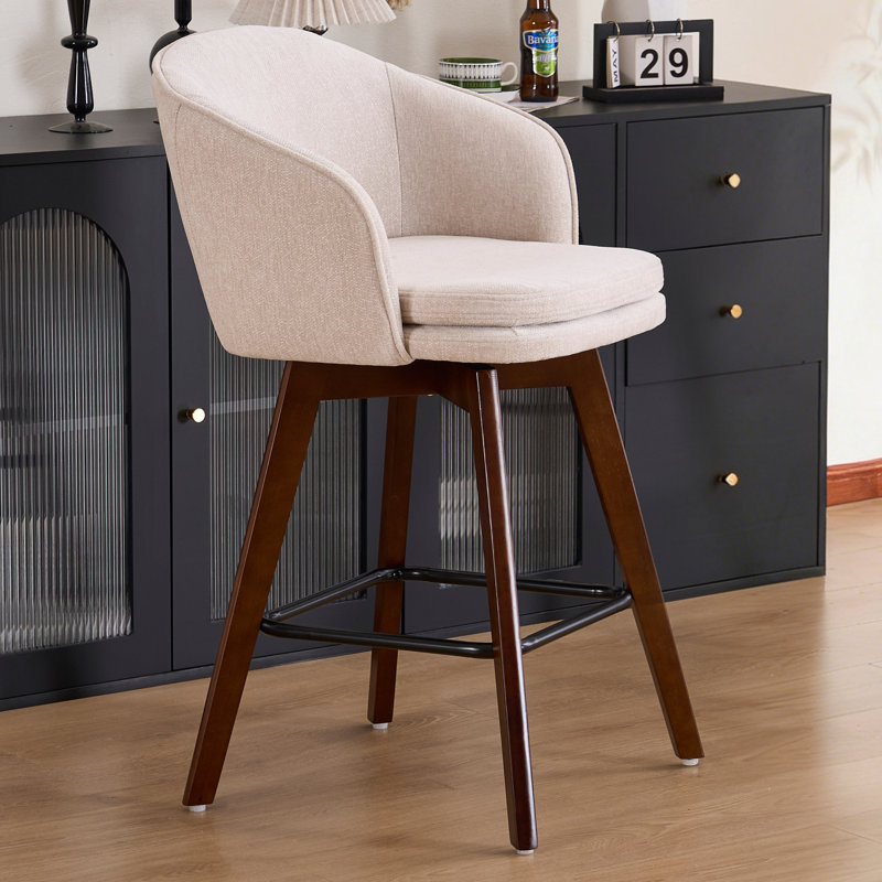 Tabouret de bar Allis Mid-Century, Chenille beige, 1