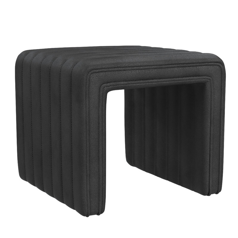 Ada Footstool Ottoman, Channel Tufted Taupe Brown Boucle, 19 Inch, Black
