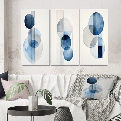 3 Pieces on Canvas - Orbicular Unity Minimal In Retro Blue II