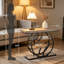 Table d'entrée 41,3 pouces, console moderne avec tablettes, structure en métal en forme de O, finition grain de bois gris, pour le couloir, l'entrée, le vestibule, le salon
