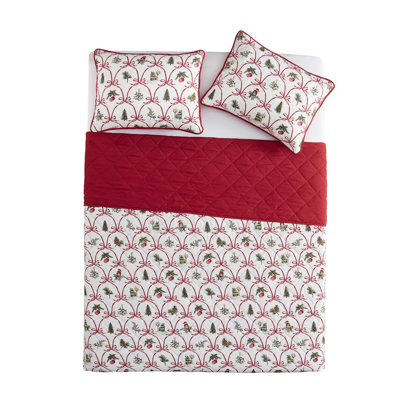 VCNY Home Multi Christmas Bow Microfiber Quilt Set, Full/Queen, Queen Quilt + 2 Standard Shams