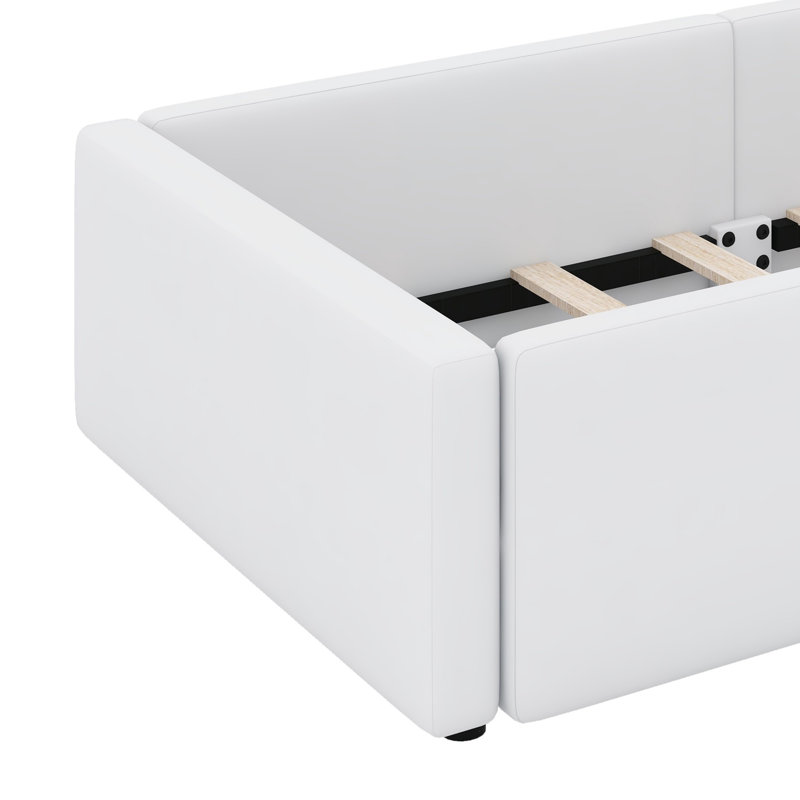Lit plateforme contemporain avec garde-corps et station de charge intégrée, White