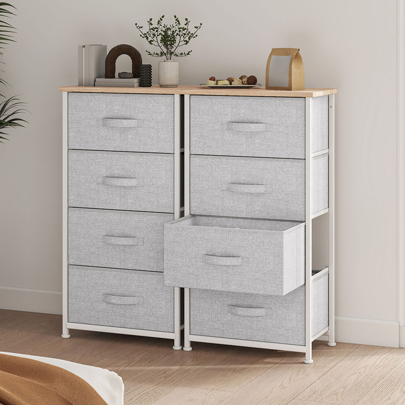  2 - Piece Set | 17.7'' W 4 - Drawer Dresser With Breathable Fabric & Sturdy Metal Frame, Gray