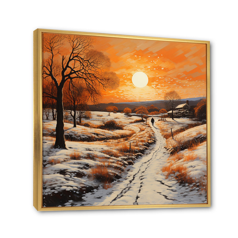 «Orange White Winters Glow Pointillism», reproduction sur toile, Cadre flottant doré, 36" H x 36" W