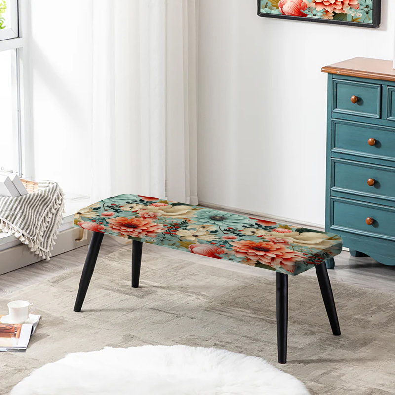 Banc rembourré éclectique noir, Bouquet rétro pastel 