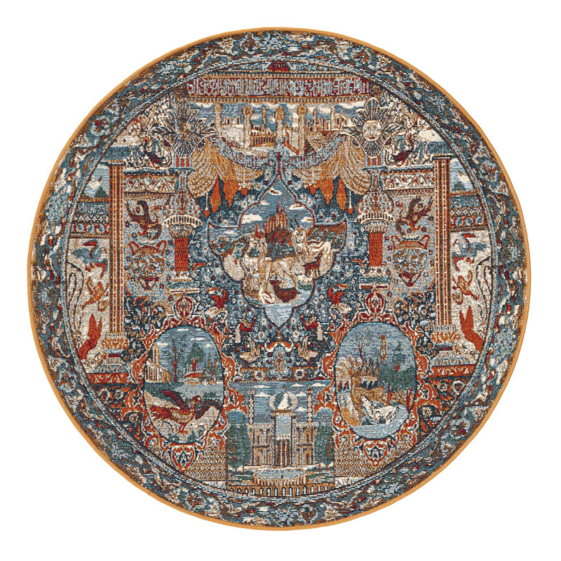 Indoor/Outdoor Traditional Area Rug, Round 4'1"