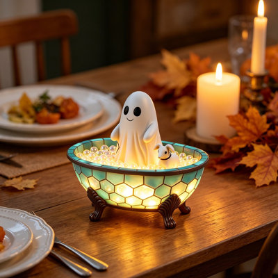 Halloween, fantôme mignon, baignoire, veilleuse, baignoire, vitrail, baignoire, fantôme, lampe, effrayant, automne, lumière DEL chaude pour la chambre à coucher, Halloween