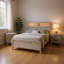 Ensemble de chambre pour grand lit, blanc délavé, bois noir, ensemble de 3 pièces avec 2 tables de chevet-131012786