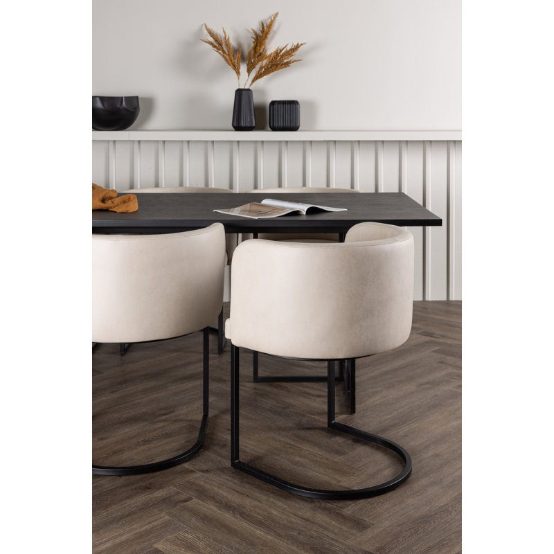 Darlaine 6 - Person Dining Set, Beige, Beige, Black