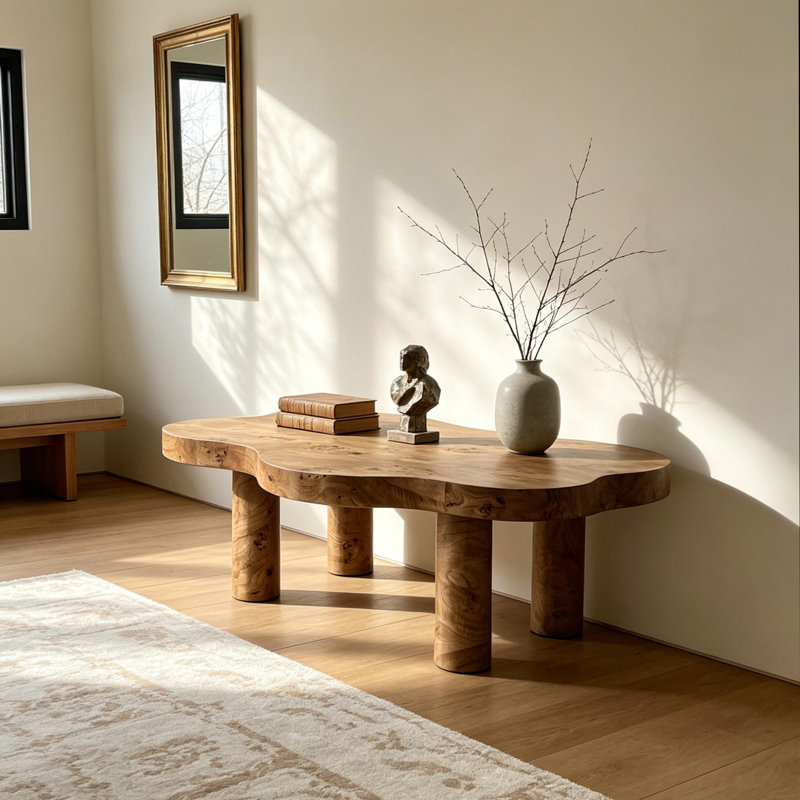Table basse en forme de nuage à la mode 40 po avec 4 pieds de table ronds, 14.96" H x 39.96" W x 26.77" D, Natural Wood