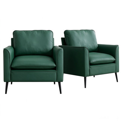 Ensemble de 2 chaises d'appoint modernes en similicuir, chaises de réception rembourrées avec pieds en métal noir pour le salon et la zone de réception