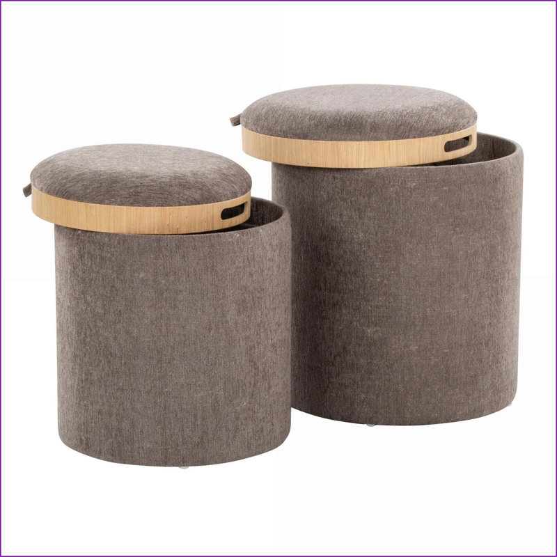 Ensemble de 2 repose-pieds Ottomans par LumiSource, gigogne contemporaine avec rangement sur plateau | Tissu noyer brun, Brun
