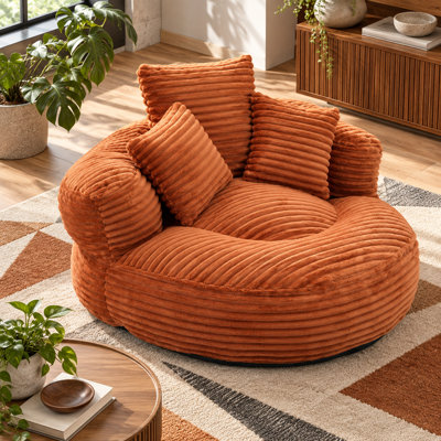 Fauteuil à billes en velours côtelé de 42,52 po de large avec rembourrage en mousse, accoudoirs et 3 coussins Nuvellorique