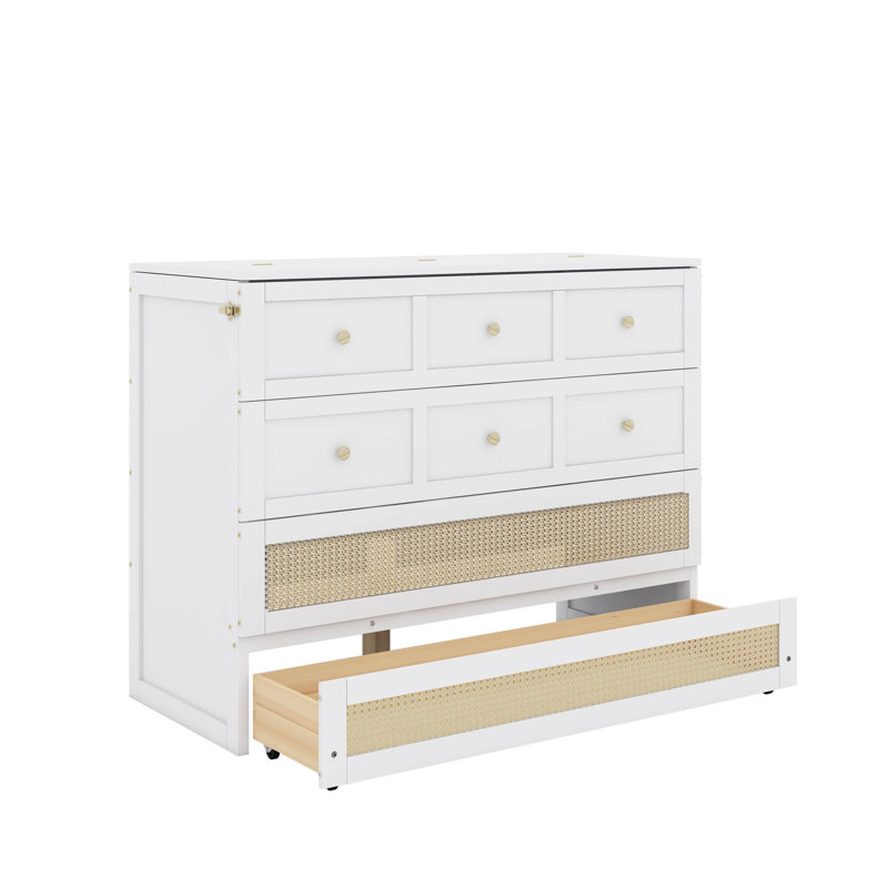 Lit escamotable double avec grands tiroirs, Blanc
