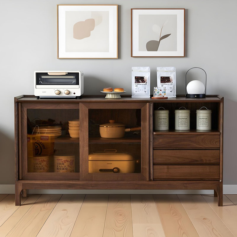 Buffet simple en bois de noyer noir, H 33,46 po x l 62,99 po x P 15,74 po