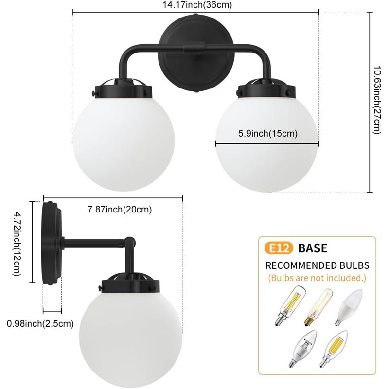 Éclairage pour salle de bain 2 lumières DEL Dora, Noir