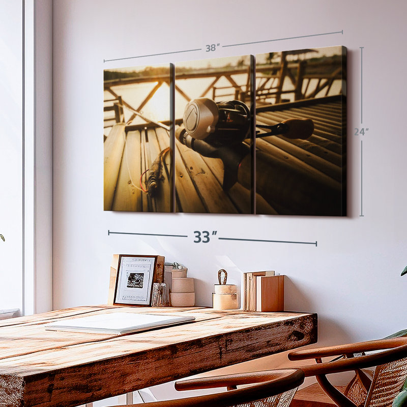 «Bass Fishing Set», 3 pièces sur toile, H 24 po x l 38 po x P 1,25 po