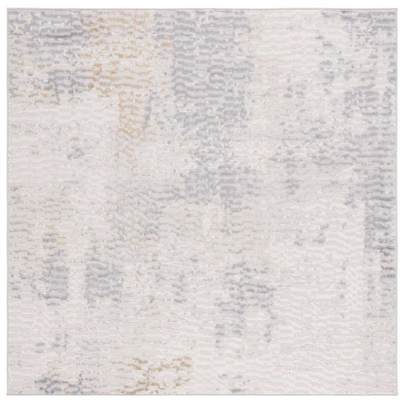 Palma Erica Abstract Gray Square Synthetic Rug - 6'7" x 6'7"