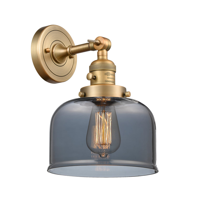 Applique murale 1 lumière 5 po Bell, Ampoule incandescente rétro 60 watts, Plaqué couleur fumée, Laiton brossé