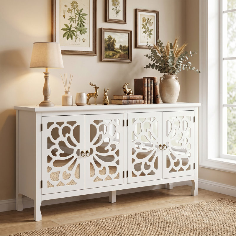 Buffet 63 "sculpté avec porte miroir, Blanc