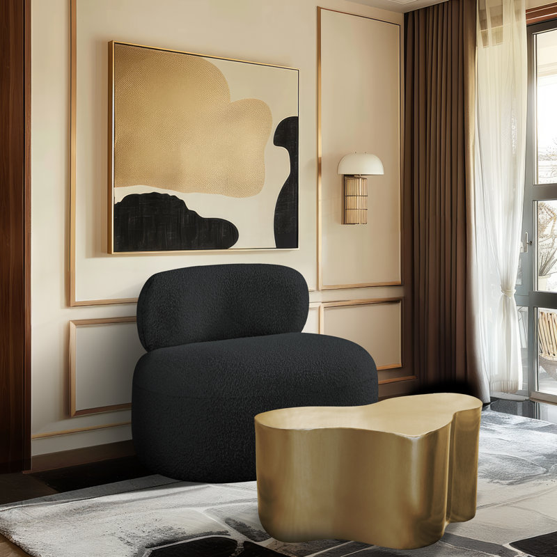 Ishi Upholstered Accent Chair, Black Boucle Fabric