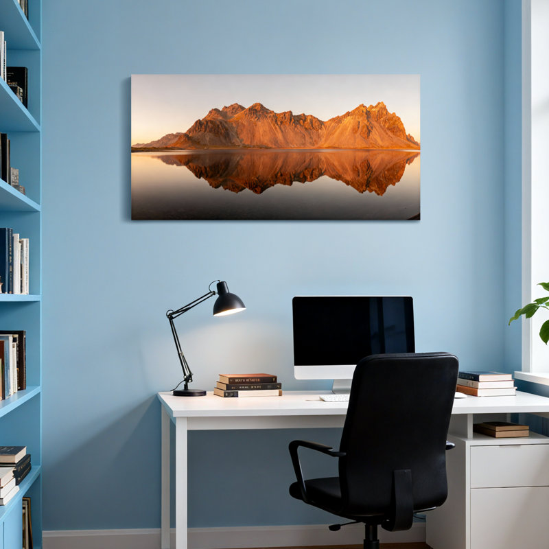 Landscape & Nature Mountain Reflection Sunset Landscape Art Print, 24" H x 48" W