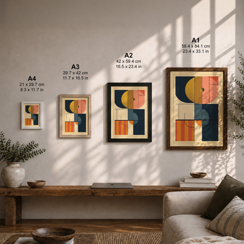 Grid Composition Geometric - Framed Print, A3 - 42.0 x 29.7 cm, Black