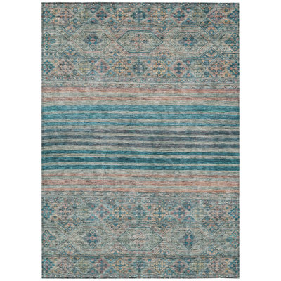 Julissara Teal Washable Indoor-Outdoor Rug - LOOMLAN
