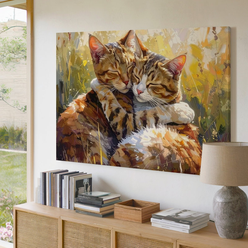 Toile de chat tigré embrassant Lection, H 9 po x l 12 po