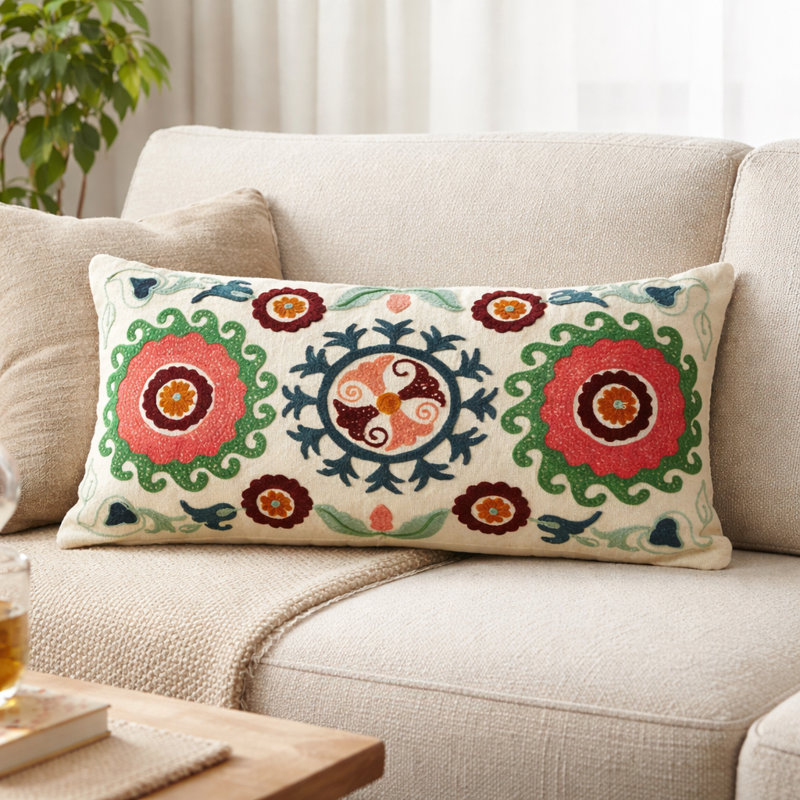 Floral Multi-colored Rectangular Lumbar Cushion