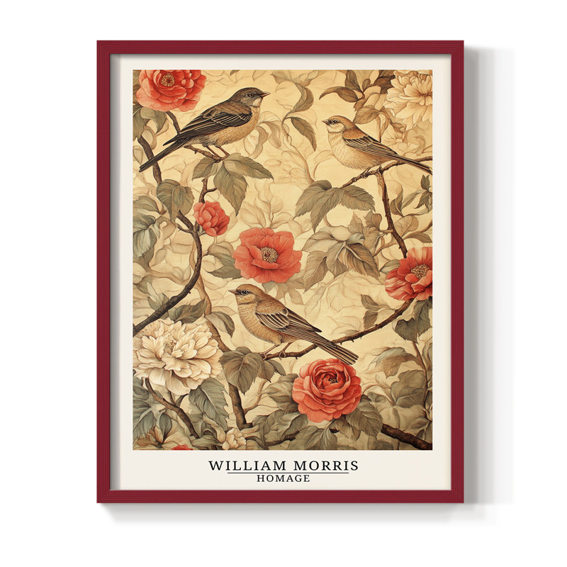 Imprimé encadré en bois massif de la série CXLIX de Wm Morris, H 15 po x l 12 po, Rouge