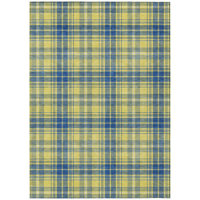 8' X 10' Yellow Blue And Ivory Plaid Washable Indoor Outdoor Area Rug
