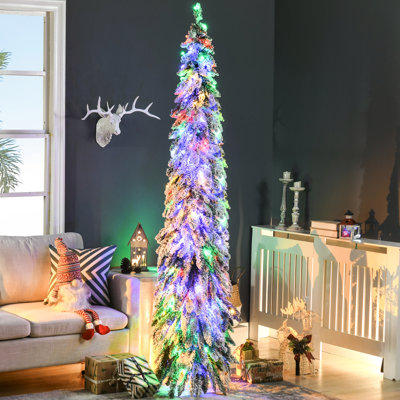350 arbres floqués illuminés par 7 pi de 7 pi - forme en duvet, assemblage facile, 534 branches artificielles familiales, lumières floquées et colorées