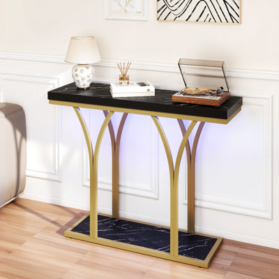 Faux Marble Console Table with Gold Metal Frame for Entryway or Living Room