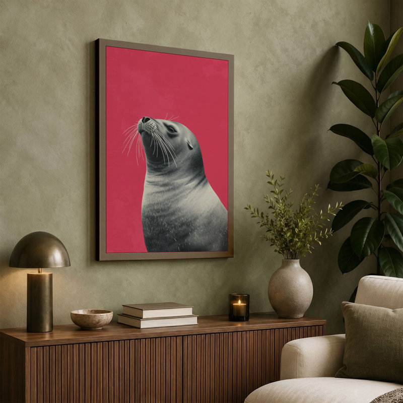 Seal in Pink Modern - Wrapped Canvas, 18x12 - 45.7 x 30.5 cm, Terracotta Border