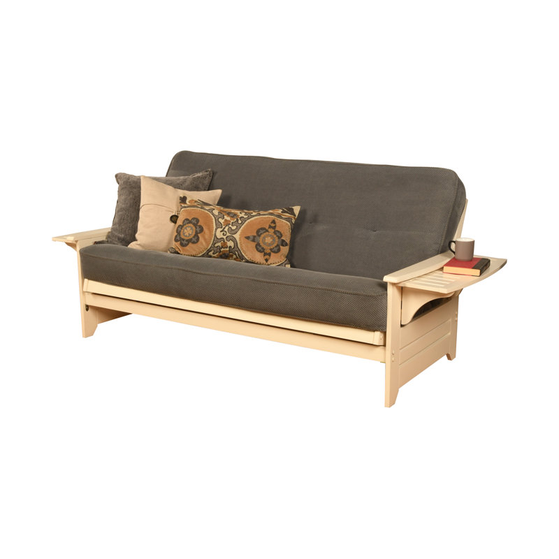 Johnte 82'' Wide Full Futon And Mattress, Antique White, Marmont Thunder Microsuede, Premium Pocket Coil