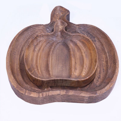 Set Of 2 Recycle Wooden Pumpkin Bowls