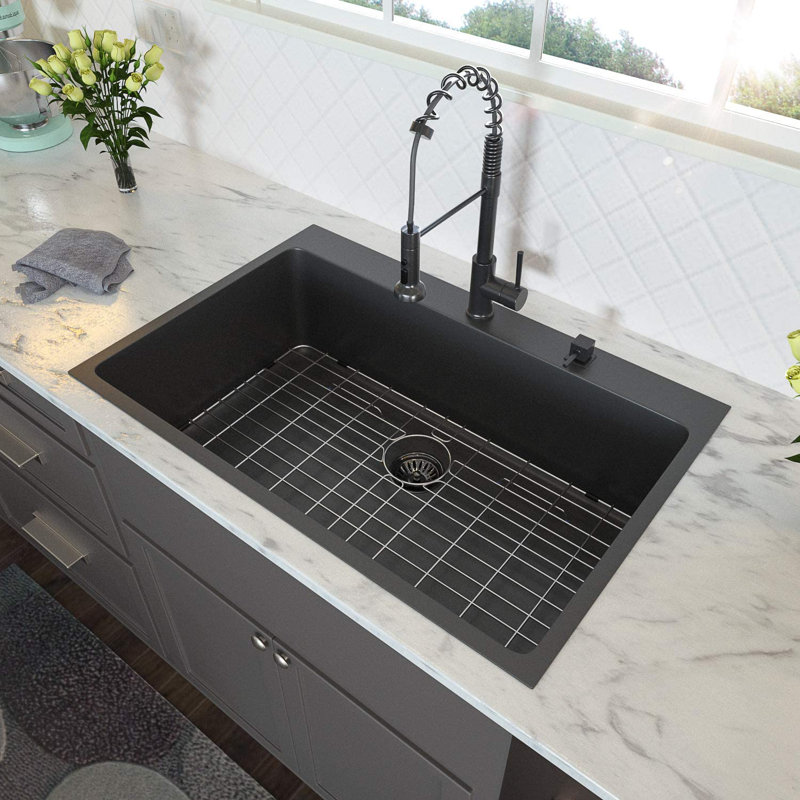 30'' L Drop-In Single Bowl Stainless Steel Kitchen Sink, Gunmental Matte Black