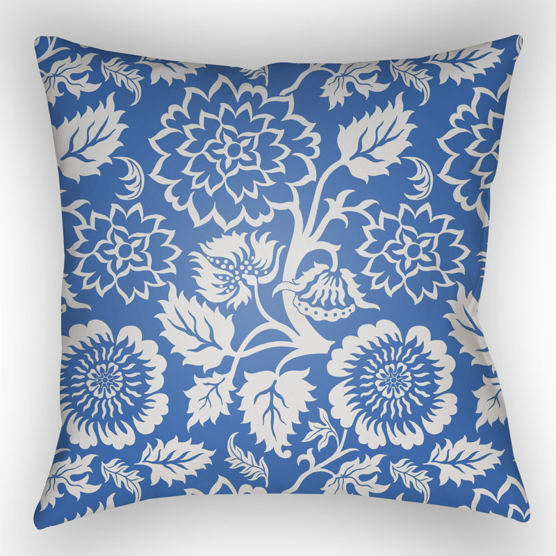 Moody Floral Floral Throw Pillow, 18" H x 18" W x 1" D, Blue