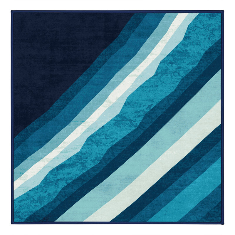 Tapis doux et moelleux à motif géométrique bleu et moderne Eberhard, Carré 4 pi