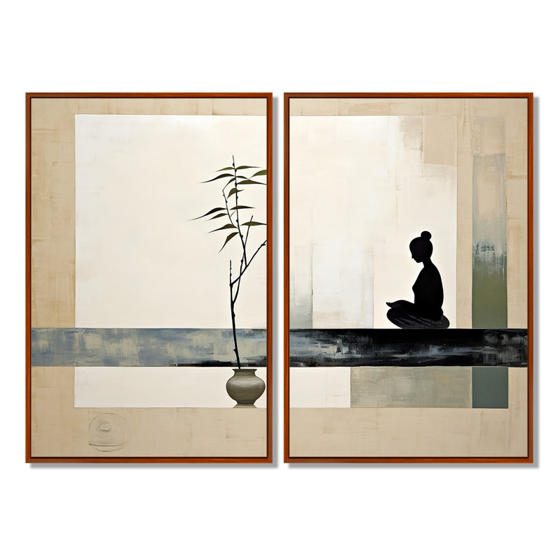 Asian Art Modern Zen I - Beige, art mural, H 36 po x l 48 po, Reproduction encadrée sans passe-partout, Brun